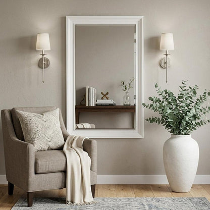 28" White Solid Wood Framed Full Length Hanging Mirror HomeRoots