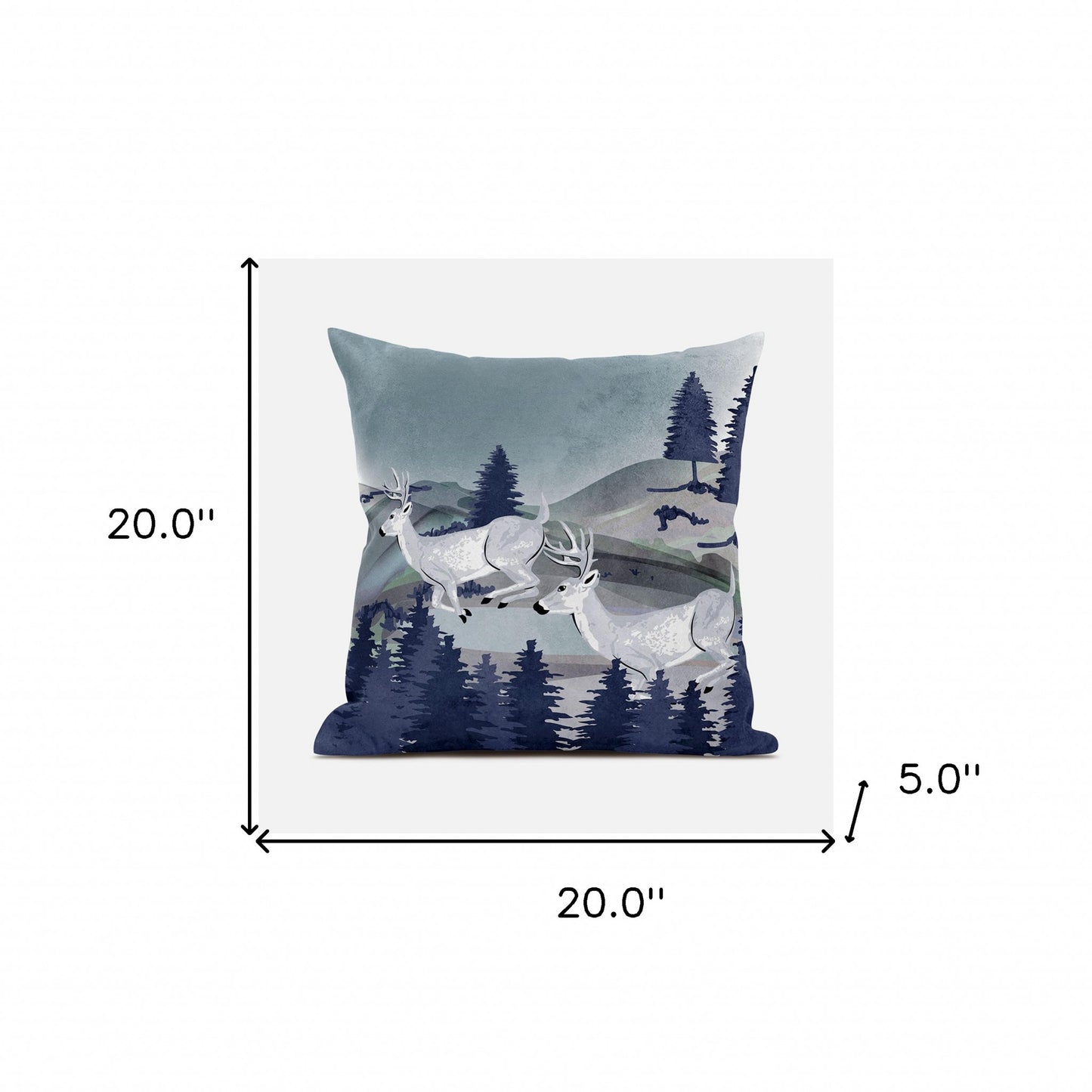 20x20 Gray Blue Deer Blown Seam Broadcloth Animal Print Throw Pillow