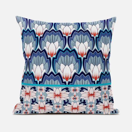 20x20 Gray Blue Orange Blown Seam Broadcloth Floral Throw Pillow