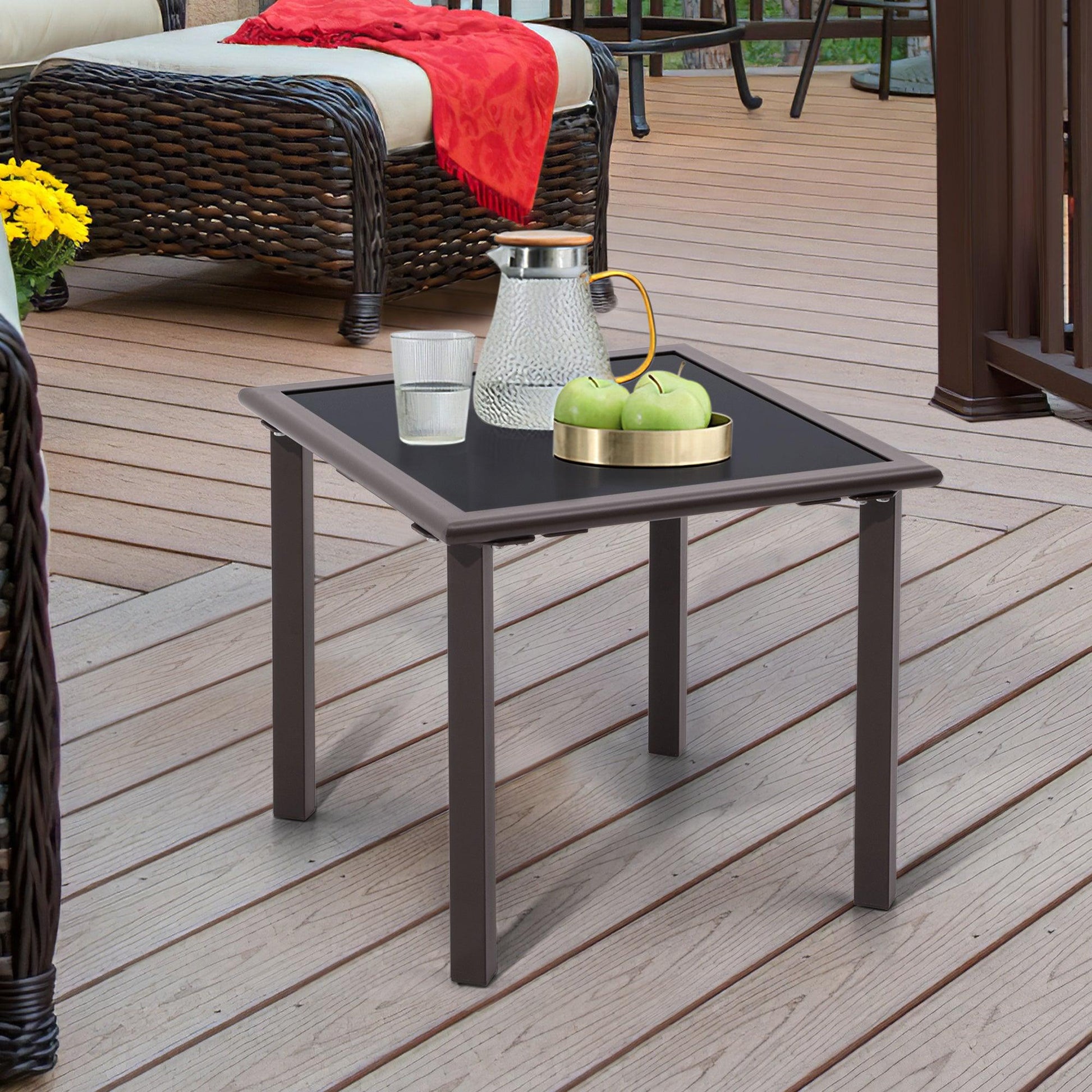 18" Black Square Glass Outdoor Side Table - FurniFindUSA