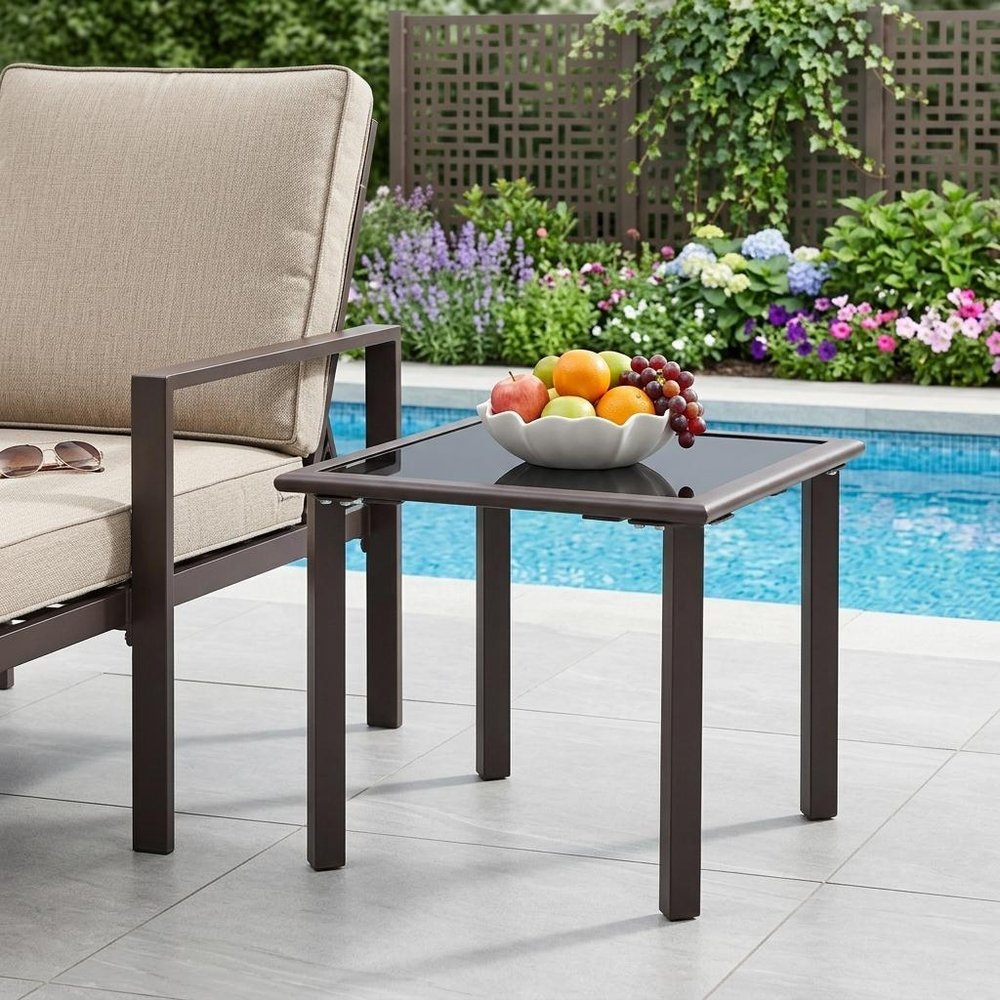 18" Black Square Glass Outdoor Side Table HomeRoots