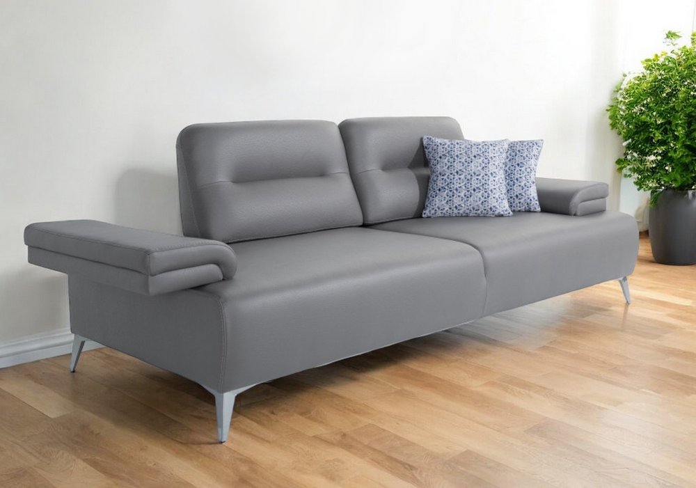 89" Light Gray Leather Convertible Sofa And Toss Pillows With Silver Legs HomeRoots