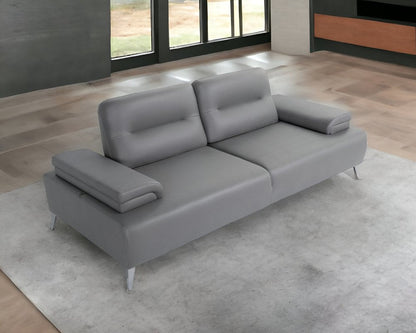 89" Light Gray Leather Convertible Sofa And Toss Pillows With Silver Legs HomeRoots
