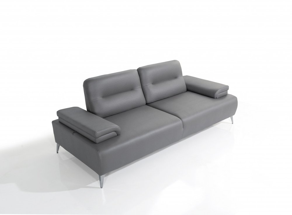 89" Light Gray Leather Convertible Sofa And Toss Pillows With Silver Legs HomeRoots