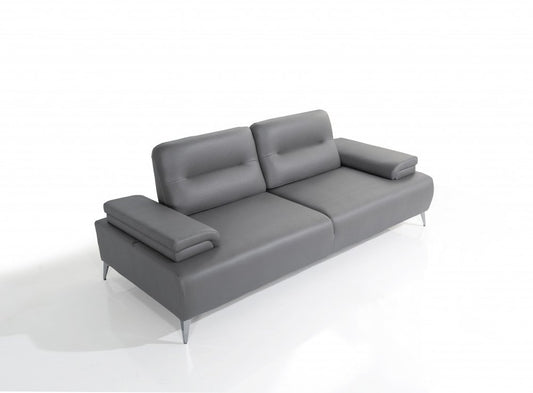 89" Light Gray Leather Convertible Sofa And Toss Pillows With Silver Legs HomeRoots