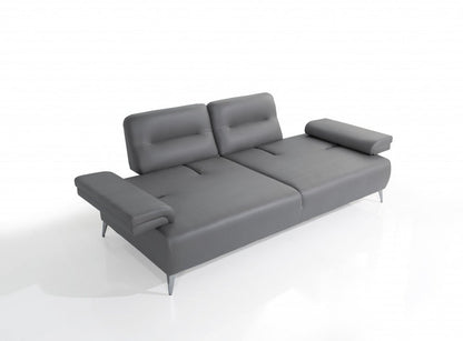 89" Light Gray Leather Convertible Sofa And Toss Pillows With Silver Legs HomeRoots