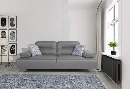 89" Light Gray Leather Convertible Sofa And Toss Pillows With Silver Legs HomeRoots