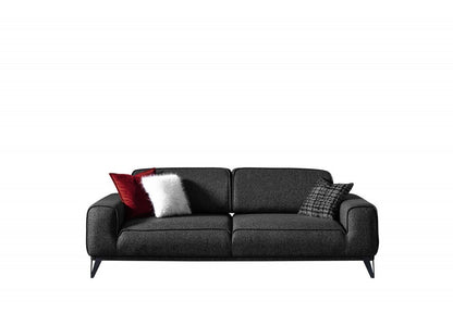 90" Dark Gray Linen Sleeper Sofa And Toss Pillows With Silver Legs HomeRoots