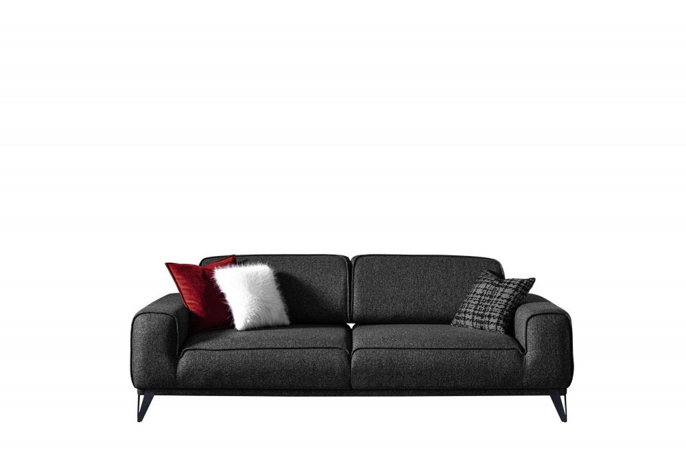 90" Dark Gray Linen Sleeper Sofa And Toss Pillows With Silver Legs HomeRoots