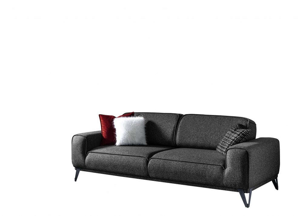 90" Dark Gray Linen Sleeper Sofa And Toss Pillows With Silver Legs HomeRoots