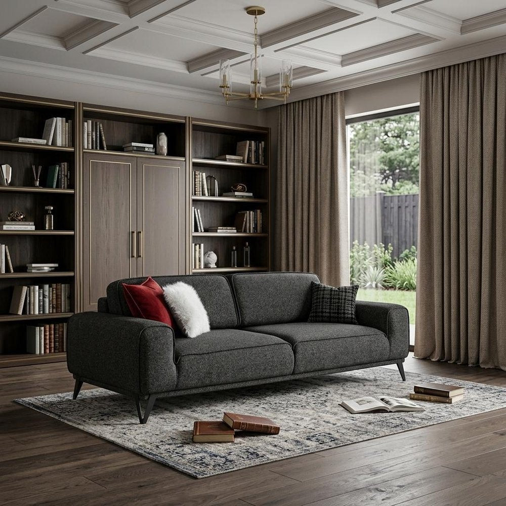 90" Dark Gray Linen Sleeper Sofa And Toss Pillows With Silver Legs HomeRoots