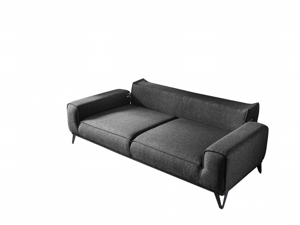 90" Dark Gray Linen Sleeper Sofa And Toss Pillows With Silver Legs HomeRoots