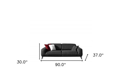 90" Dark Gray Linen Sleeper Sofa And Toss Pillows With Silver Legs HomeRoots