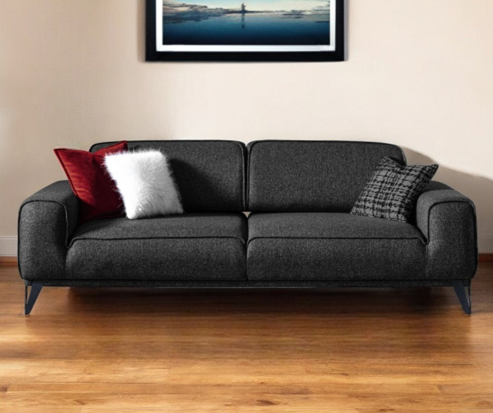 90" Dark Gray Linen Sleeper Sofa And Toss Pillows With Silver Legs HomeRoots