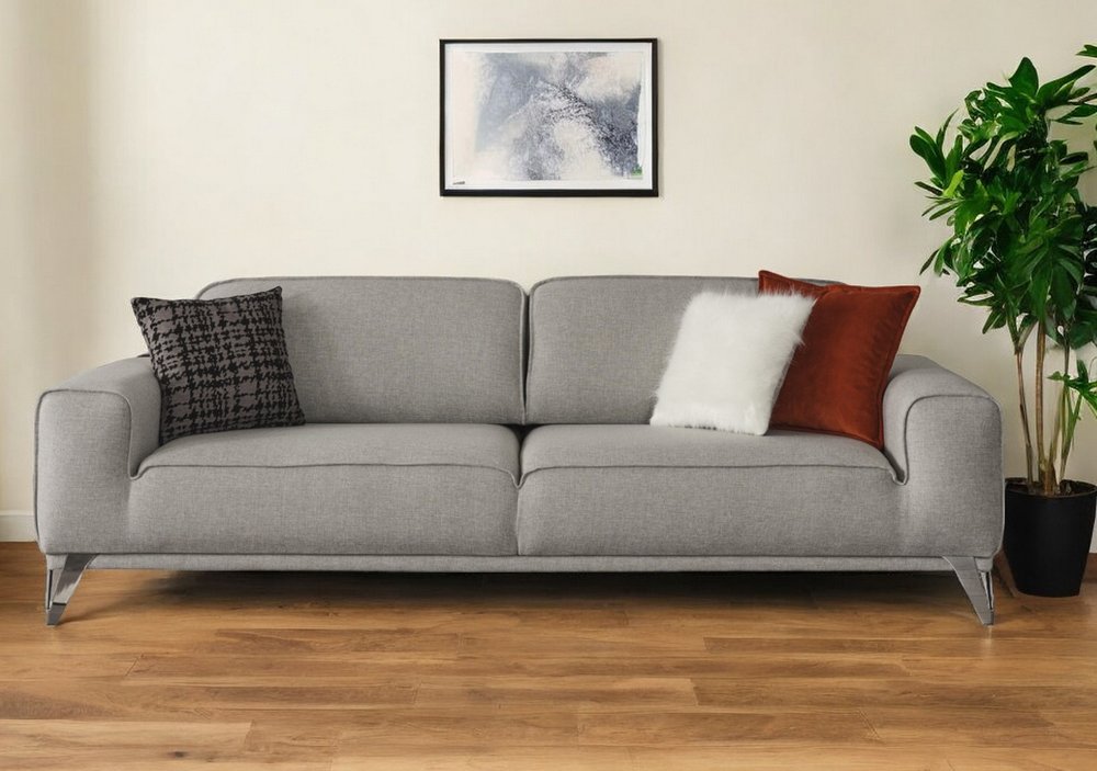 90" Linen Linen Sleeper Sofa And Toss Pillows With Silver Legs HomeRoots