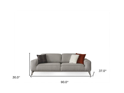 90" Linen Linen Sleeper Sofa And Toss Pillows With Silver Legs HomeRoots