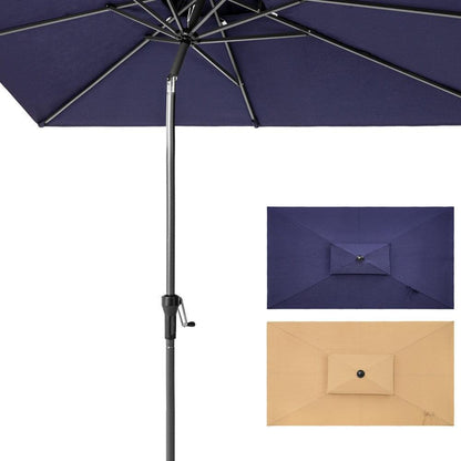 10' Navy Polyester Rectangular Tilt Market Patio Umbrella With Stand - FurniFindUSA