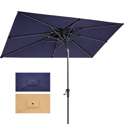 10' Navy Polyester Rectangular Tilt Market Patio Umbrella With Stand HomeRoots