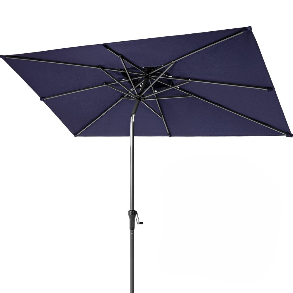 10' Navy Polyester Rectangular Tilt Market Patio Umbrella With Stand HomeRoots