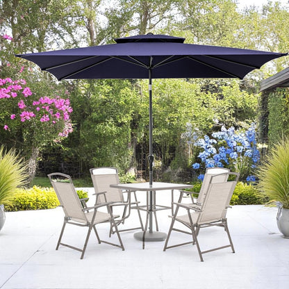 10' Navy Polyester Rectangular Tilt Market Patio Umbrella With Stand HomeRoots