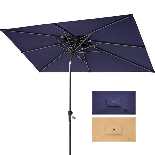 10' Navy Polyester Rectangular Tilt Market Patio Umbrella With Stand - FurniFindUSA
