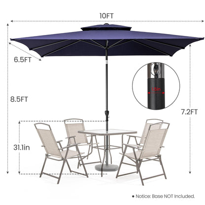 10' Navy Polyester Rectangular Tilt Market Patio Umbrella With Stand - FurniFindUSA