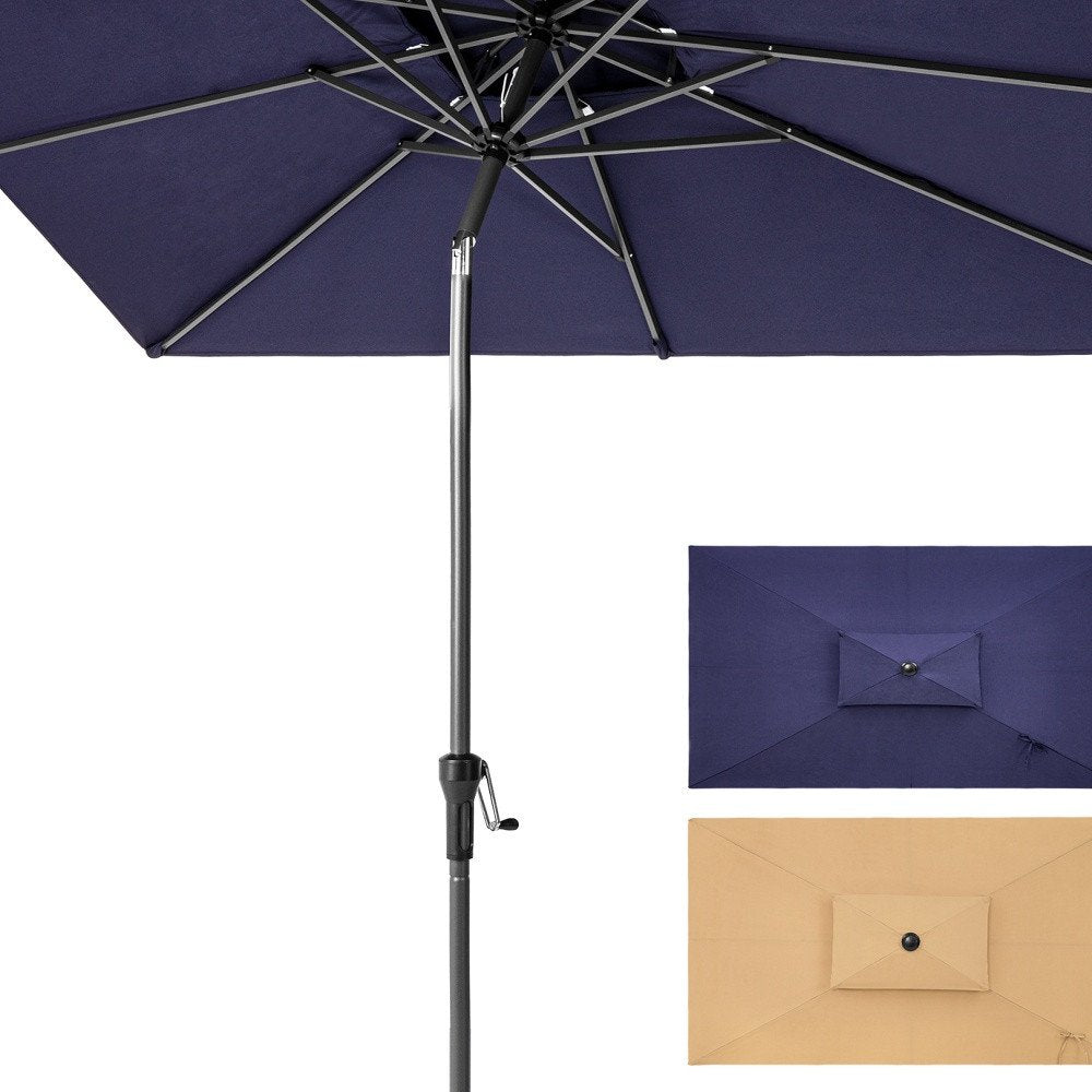 10' Navy Blue Polyester Rectangular Tilt Market Patio Umbrella HomeRoots