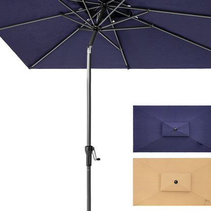10' Navy Polyester Rectangular Tilt Market Patio Umbrella With Stand HomeRoots