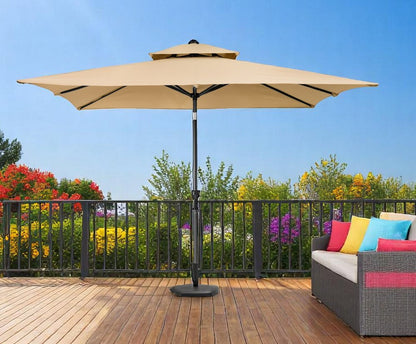 10' Tan Polyester Rectangular Tilt Market Patio Umbrella HomeRoots