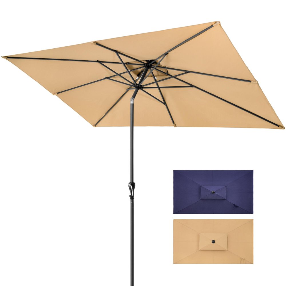 10' Tan Polyester Rectangular Tilt Market Patio Umbrella HomeRoots