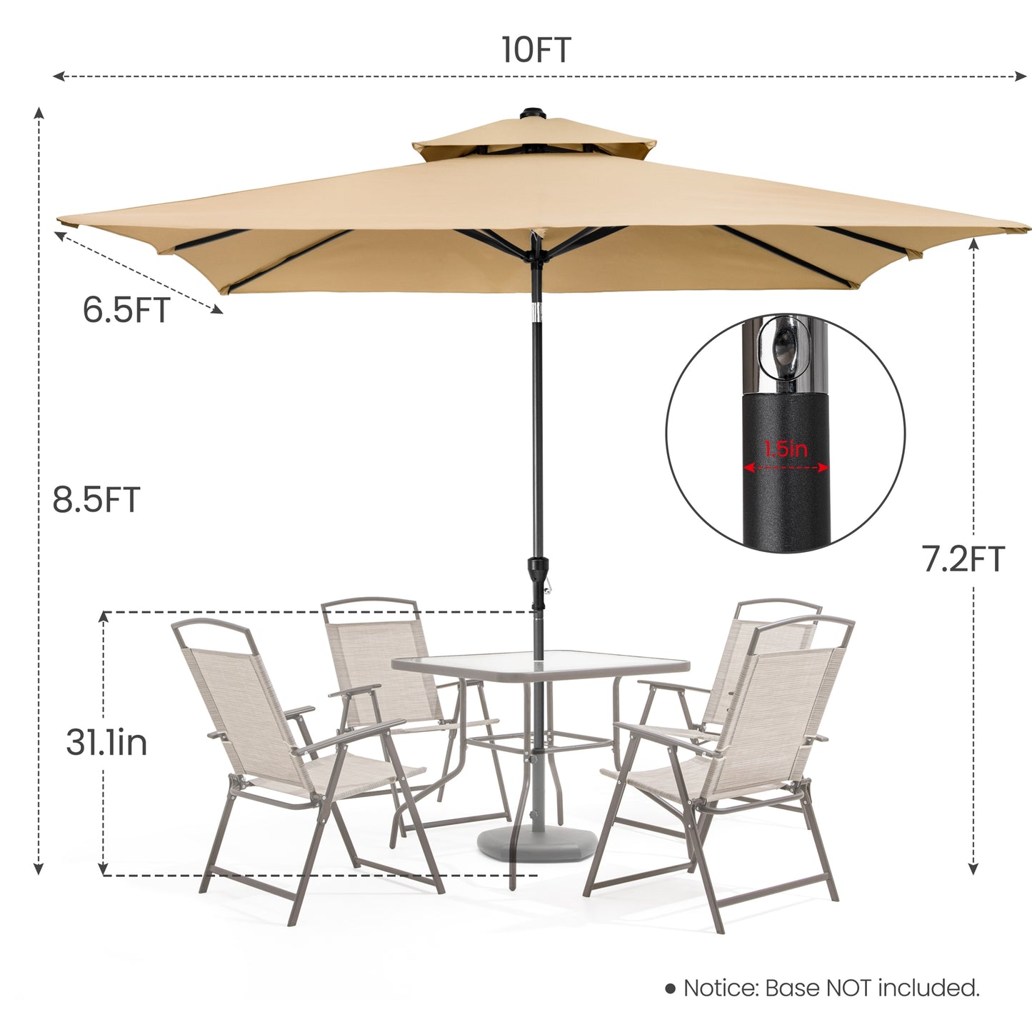 10' Tan Polyester Rectangular Tilt Market Patio Umbrella