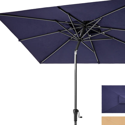 9' Navy Blue Polyester Rectangular Tilt Market Patio Umbrella