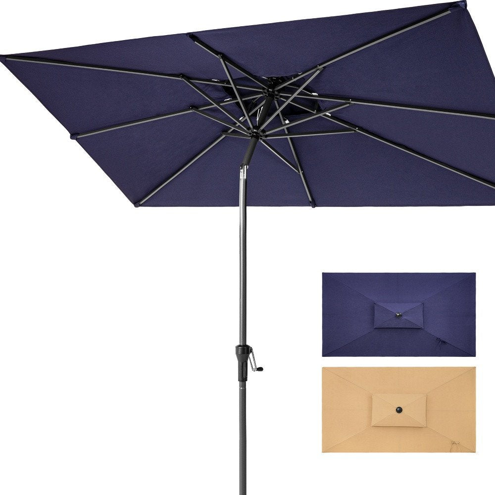 9' Navy Blue Polyester Rectangular Tilt Market Patio Umbrella HomeRoots