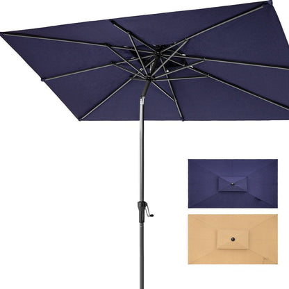 9' Navy Blue Polyester Rectangular Tilt Market Patio Umbrella HomeRoots