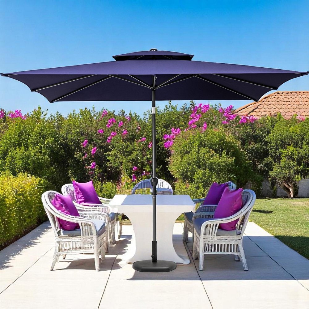 9' Navy Blue Polyester Rectangular Tilt Market Patio Umbrella HomeRoots