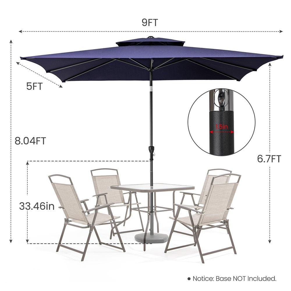 9' Navy Blue Polyester Rectangular Tilt Market Patio Umbrella HomeRoots