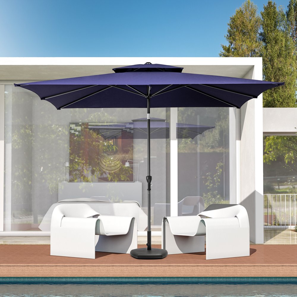 9' Navy Blue Polyester Rectangular Tilt Market Patio Umbrella HomeRoots