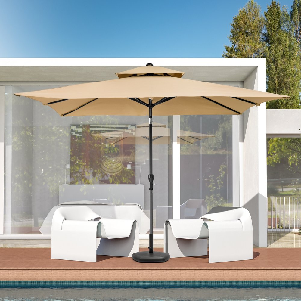 9' Tan Polyester Rectangular Tilt Market Patio Umbrella HomeRoots