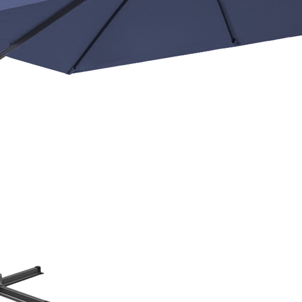 10' Navy Blue Polyester Square Tilt Cantilever Patio Umbrella With Stand