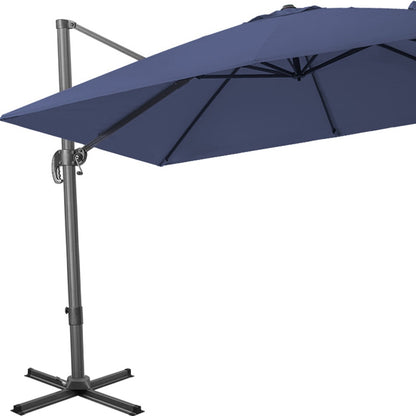 10' Navy Blue Polyester Square Tilt Cantilever Patio Umbrella With Stand