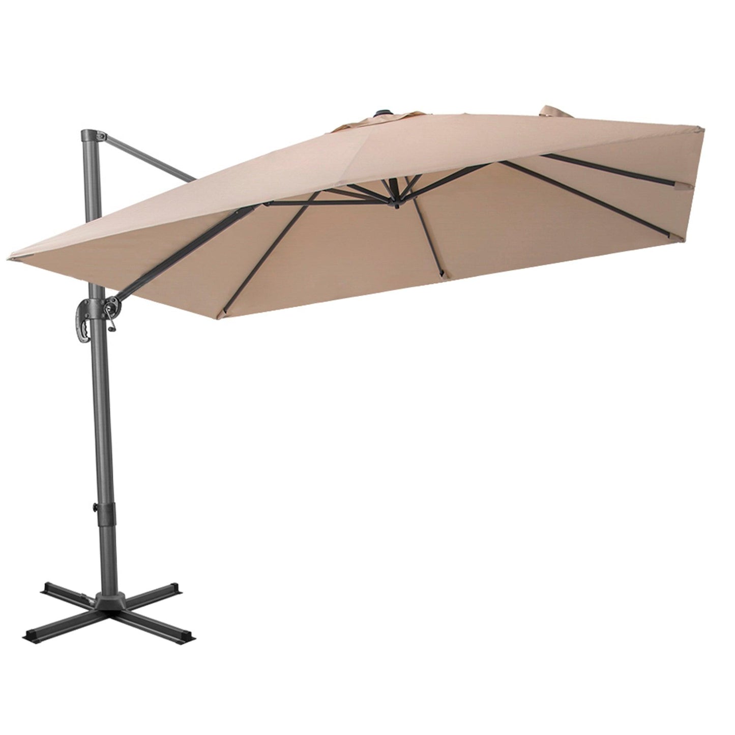 10' Tan Polyester Square Tilt Cantilever Patio Umbrella With Stand - FurniFindUSA