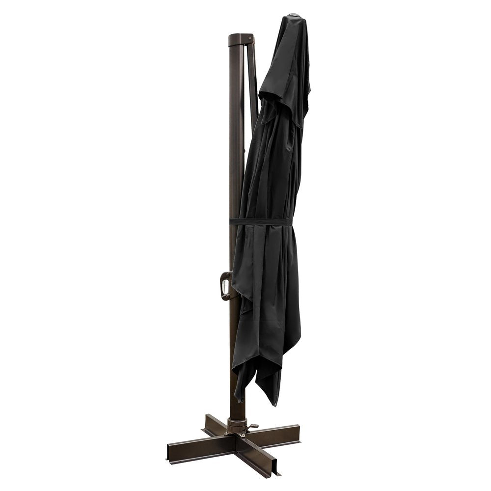 13' Black Polyester Rectangular Tilt Cantilever Patio Umbrella with Stand — view 1