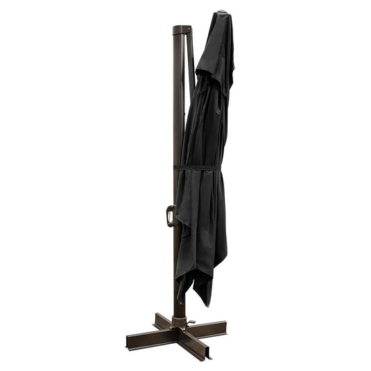 13' Black Polyester Rectangular Tilt Cantilever Patio Umbrella with Stand