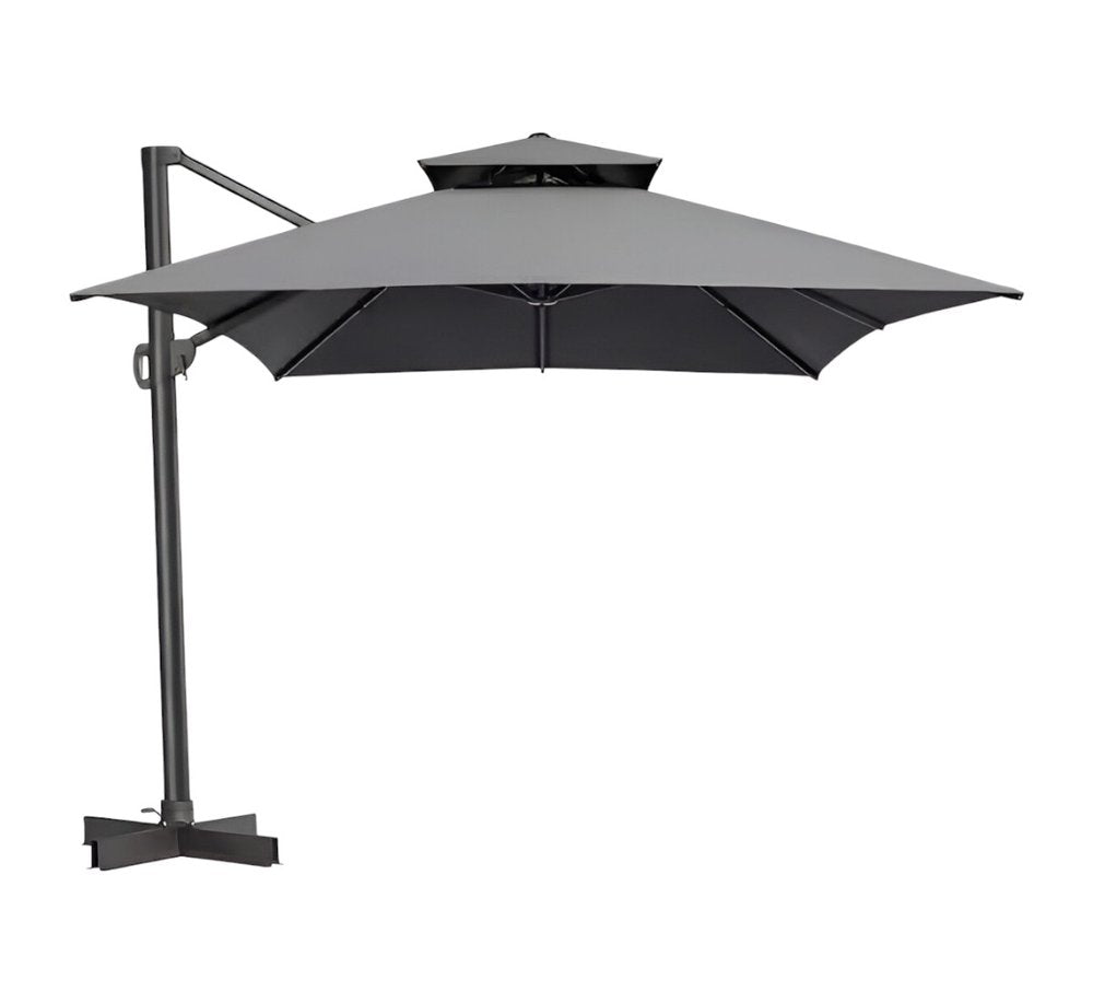 13' Gray Polyester Rectangular Tilt Cantilever Patio Umbrella with Stand — view 6