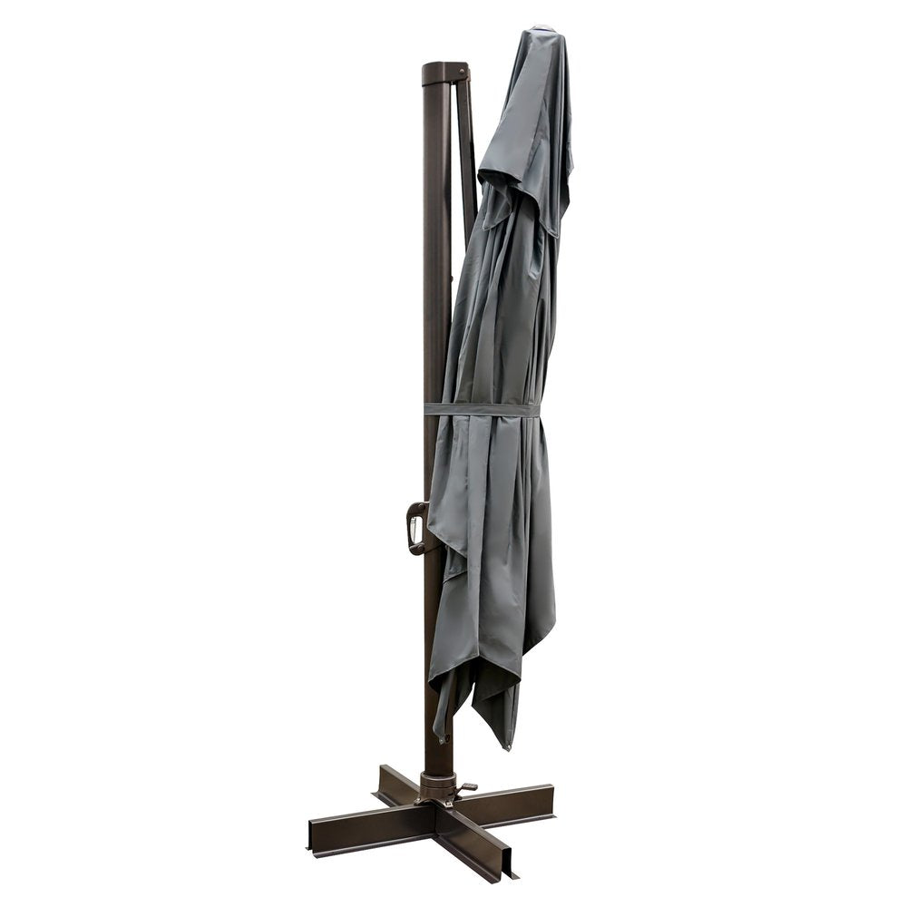13' Gray Polyester Rectangular Tilt Cantilever Patio Umbrella with Stand — view 2