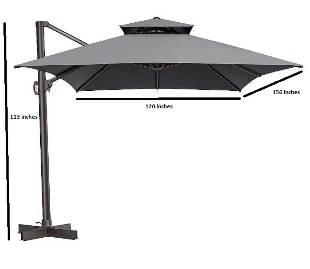 13' Gray Polyester Rectangular Tilt Cantilever Patio Umbrella with Stand — view 5