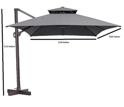 13' Gray Polyester Rectangular Tilt Cantilever Patio Umbrella with Stand