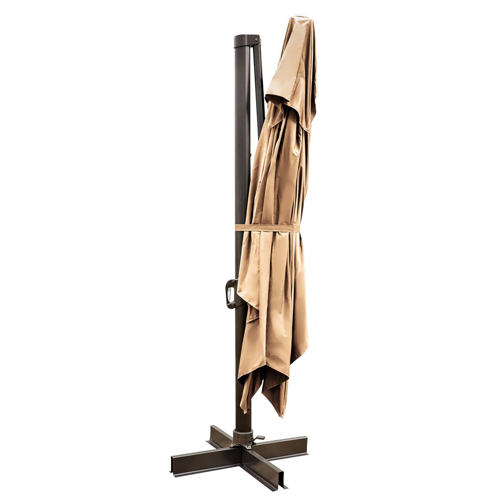 13' Tan Polyester Rectangular Tilt Cantilever Patio Umbrella with Stand — view 2