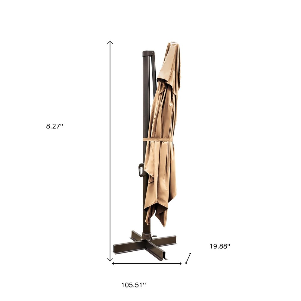 13' Tan Polyester Rectangular Tilt Cantilever Patio Umbrella with Stand — view 3