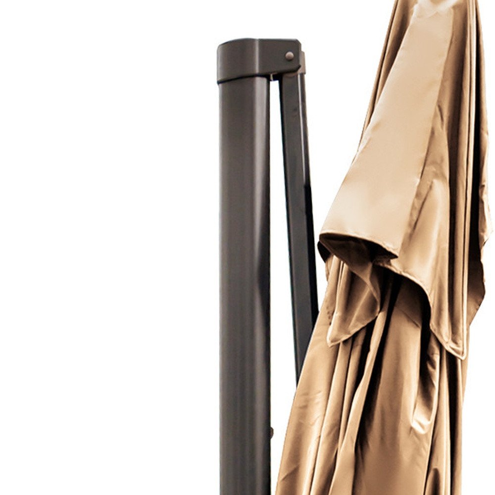 13' Tan Polyester Rectangular Tilt Cantilever Patio Umbrella with Stand — view 5